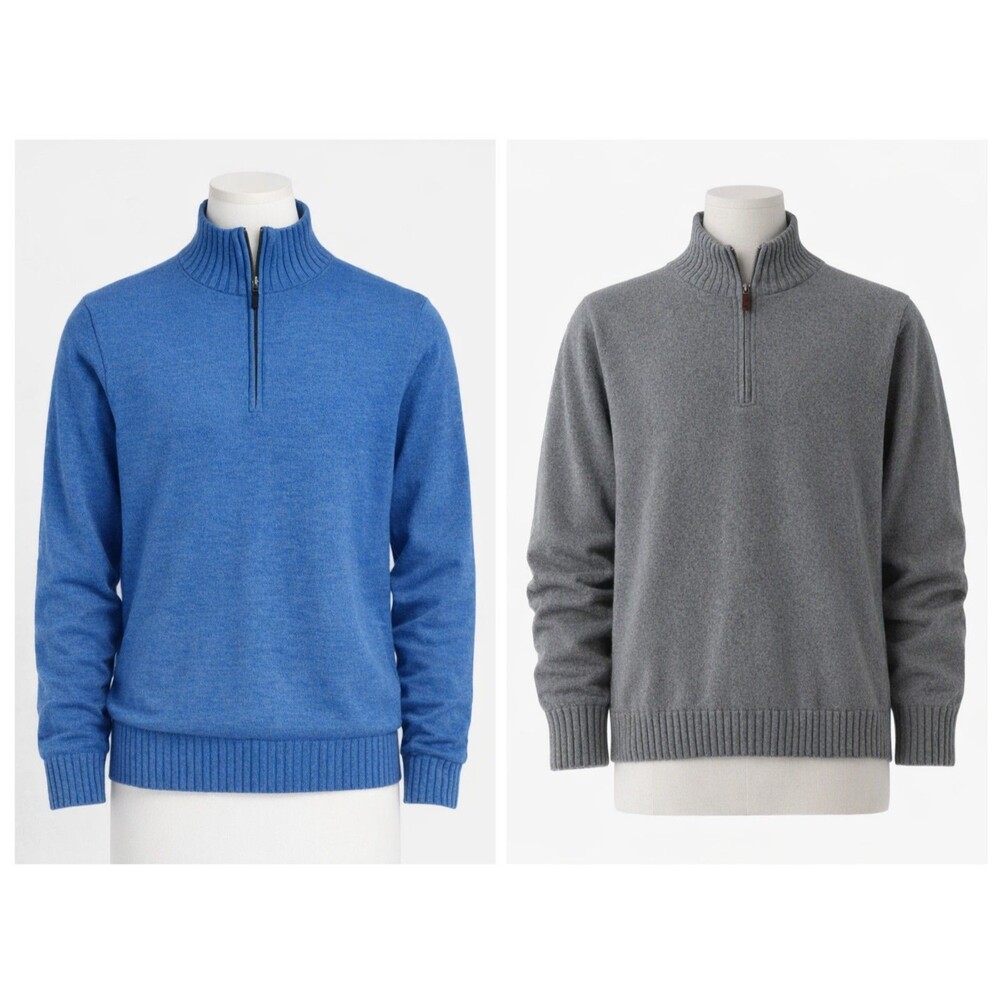 Martin Timeless Game Sweater Lot of 2 Men XL Blue Gray Merino Wool Lined 1/4 Zip